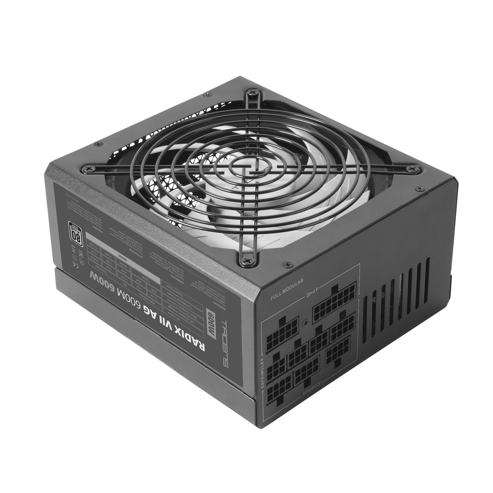 Tacens Radix VII AG 600 - 600W modular ATX power supply, 80Plus Silver, 140mm FDB fan, 10-year warranty, black.