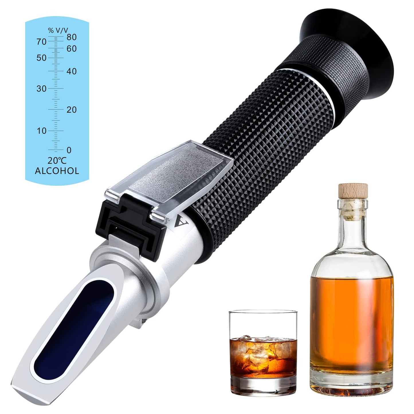 XRCLIF augstas precizitātes alkohola refraktometrs 0-80% v/v, rokas alkohola satura mērītājs, pārnēsājams alkohola mērītājs Bourbon Vodka Gin Tequila Mezcal Whisky Scotch u. c.