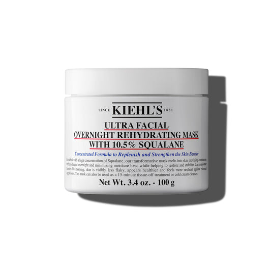 KIEHL'S Ultra Facial Overnight Rehydrating Face Mask, 100 g, nakts maska 24 h mitrināšanai ar 10,5% skvalāna, nomierinoša sejas maska bez parabēniem un silikoniem