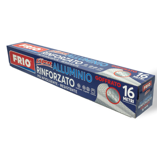 FRIO - Alumīnija pārtikas ruļļi, ar reljefu, 16 metri pastiprināti, vārīšanai, profesionālām virtuvēm, elastīgi, no saldētavas līdz ledusskapim un cepeškrāsnij.