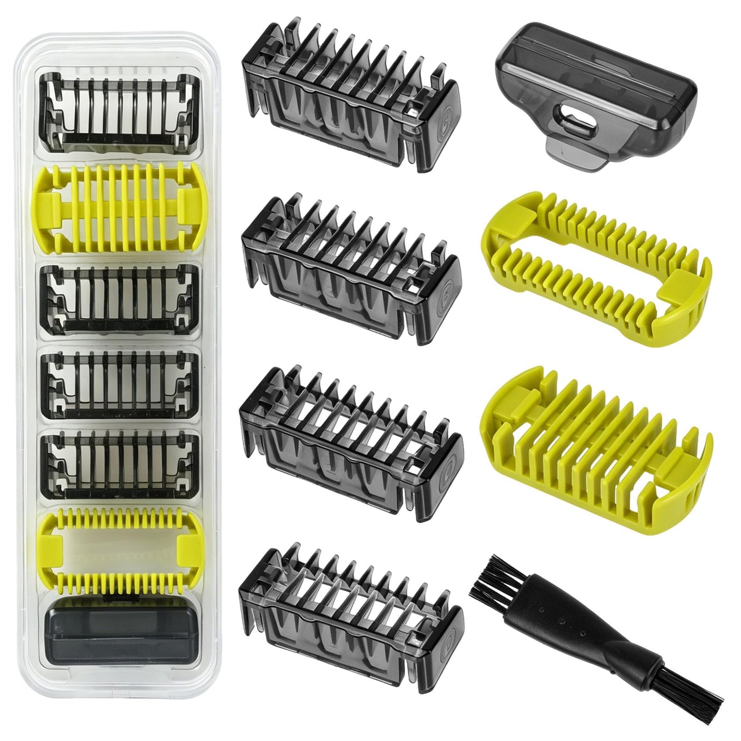 8 uzgaļi Philips OneBlade, trimmera uzgaļi ar 1/2/3/5 mm fiksējošajām ķemmēm, 0 mm ādas aizsarguzgalis un 3 mm ķermeņa ķemme, ar aizsargvāciņu un tīrīšanas birsti, saderīgs ar QP25XX QP26XX QP2734 QP2824
