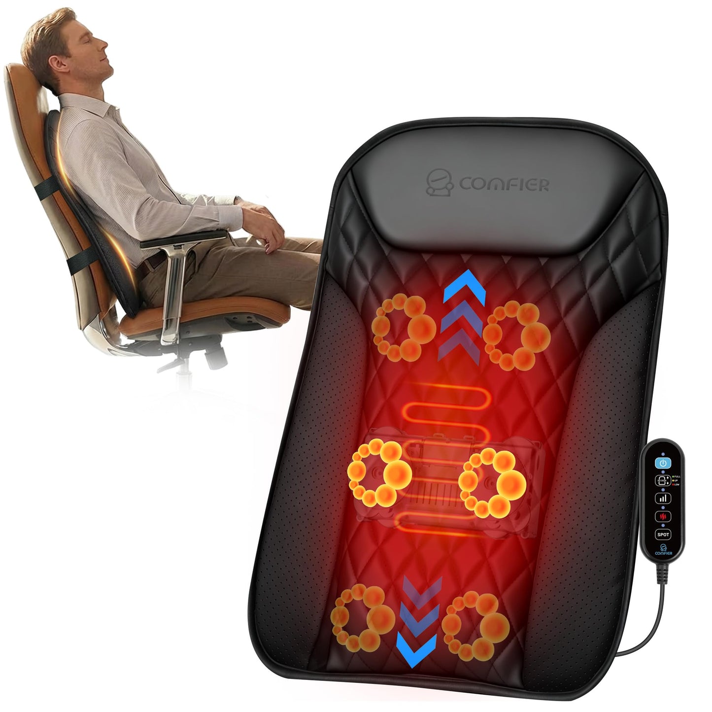 Masāžas sēdeklis COMFIER Shiatsu mugurai, īpaši plāns masāžas spilvens ar siltumu