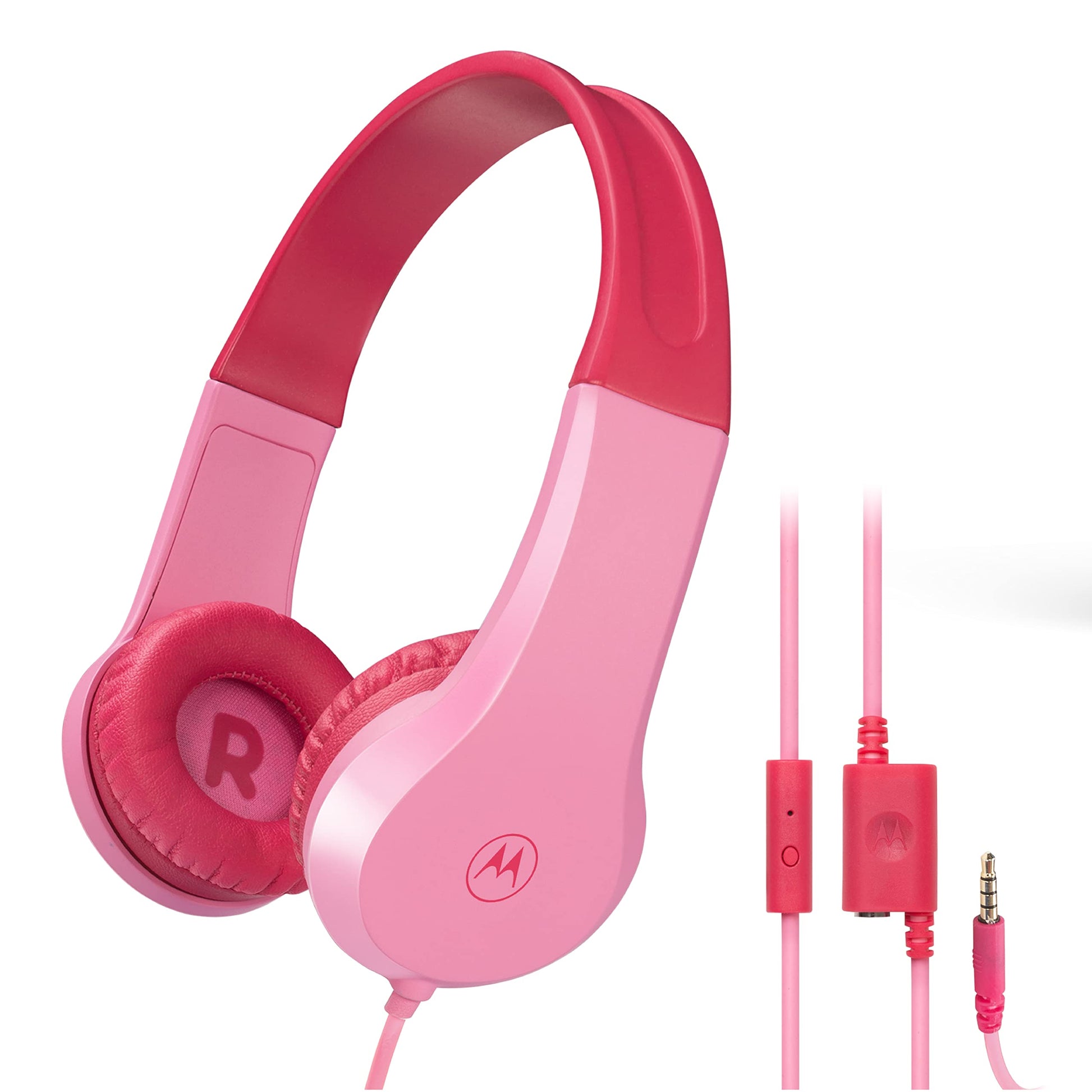 Motorola Sound JR200 - bērnu austiņas ar vadu, skaļuma ierobežojums 85 dB, bez BPA, rozā, no 3 gadiem.