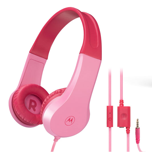 Motorola Sound JR200 - bērnu austiņas ar vadu, skaļuma ierobežojums 85 dB, bez BPA, rozā, no 3 gadiem.