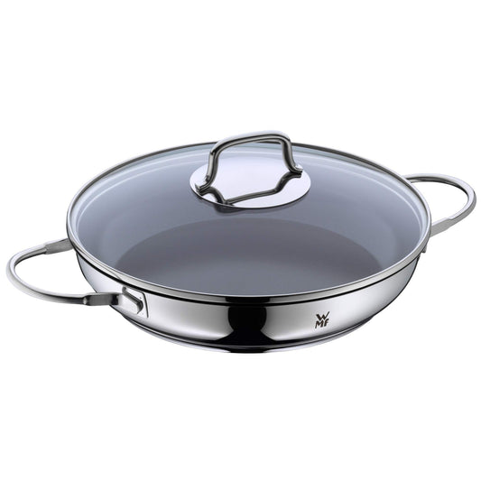 WMF Devil 26 cm servēšanas panna - indukcijai, stikla vāks, Cromargan nerūsējošais tērauds, keramikas pārklājums, cepeškrāsnij.
