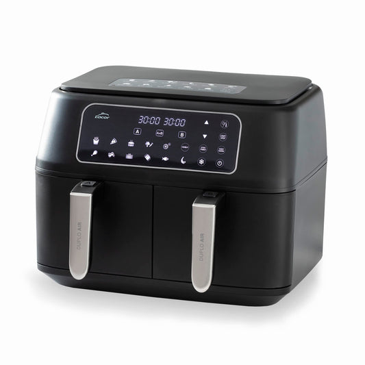 Lacor 69508 Bez eļļas DuploAir fritērija - karstā gaisa, skārienekrāns, dubultgrozs, 9L, 2400W, 11 programmas, ECO nelīpošs.