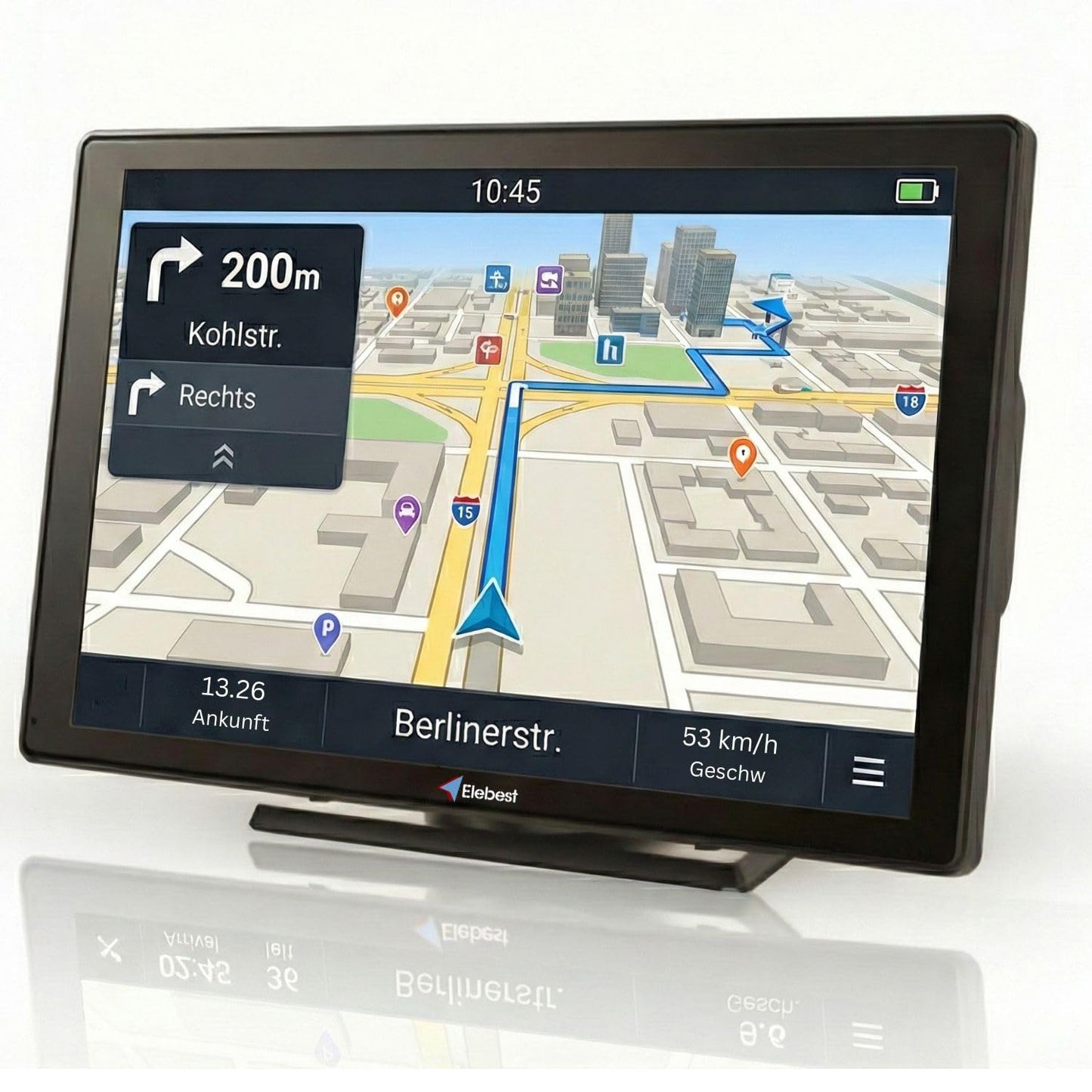 Elebest City 90 - 9 collu GPS navigators auto, LKW un kemperim | Eiropas kartes (52 valstis) ar atjauninājumiem, radaru brīdinājumu, joslu asistentu, Bluetooth, POI datubāzi un brīvroku sistēmu