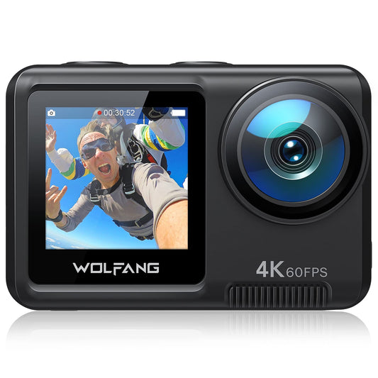 WOLFANG GA100 Action Cam 4K 20MP zemūdens kamera WiFi 40M ūdensizturīga EIS attēla stabilizators ķiveres kamera 170° plaša leņķa videokamera (ārējais mikrofons, 2.4G tālvadības pults, 2 akumulatori un piederumu komplekts)