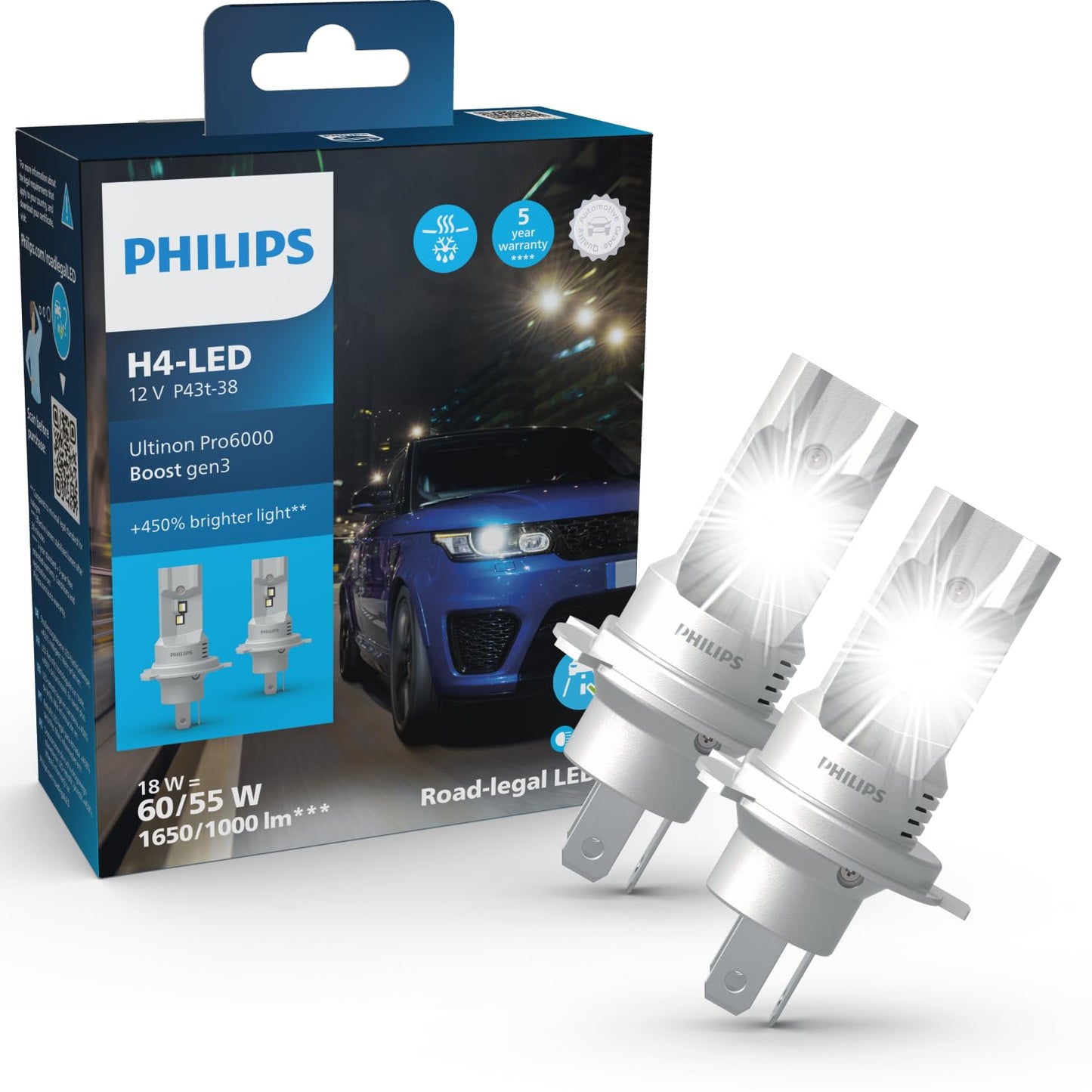 Auto LED spuldze Philips Ultinon Pro6000 Boost H4 gen3 Direct-fit