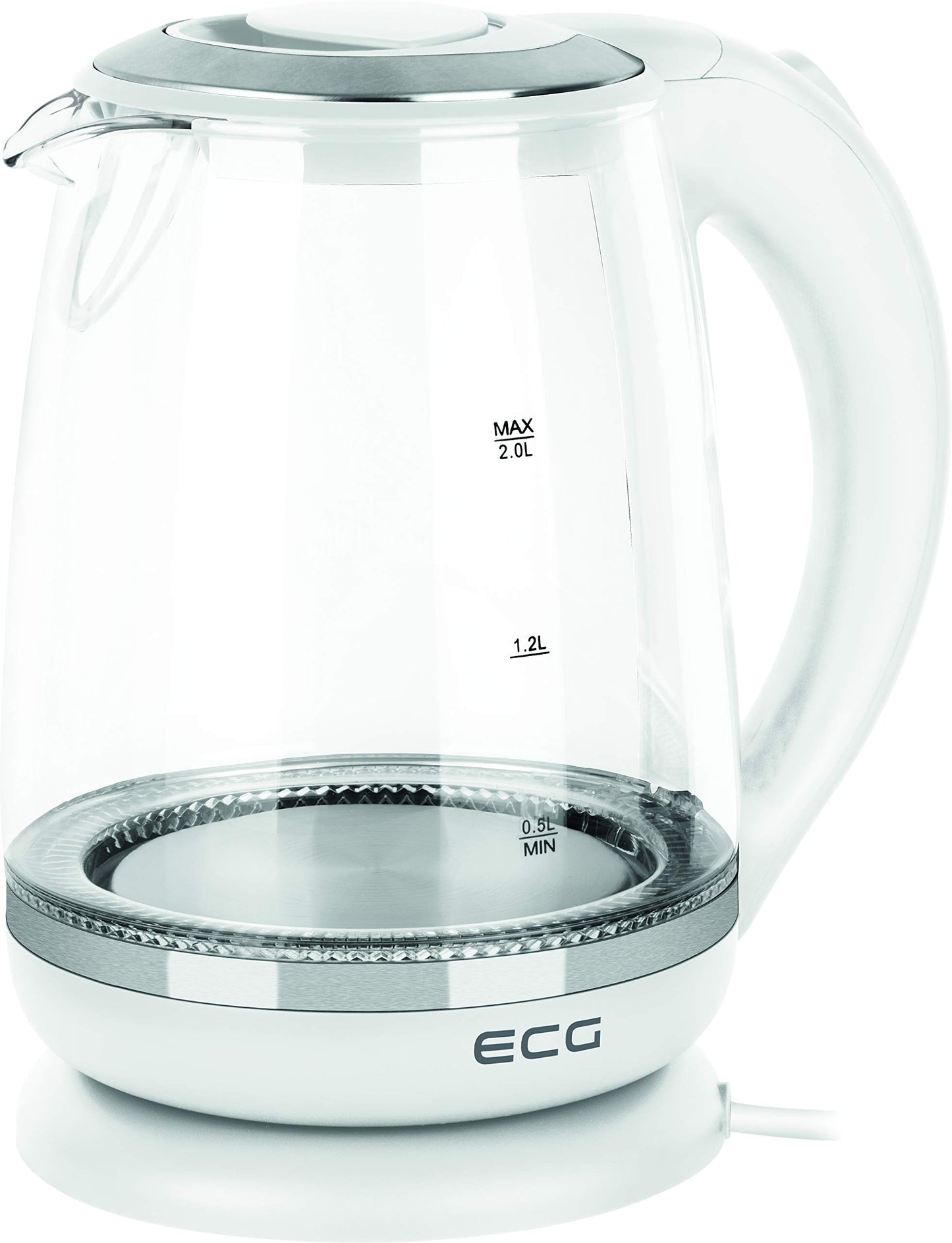 ECG RK 2020 White Glass ūdens vārītājs - Elegant design, 1.7L capacity, rapid boiling, automatic shut-off feature.