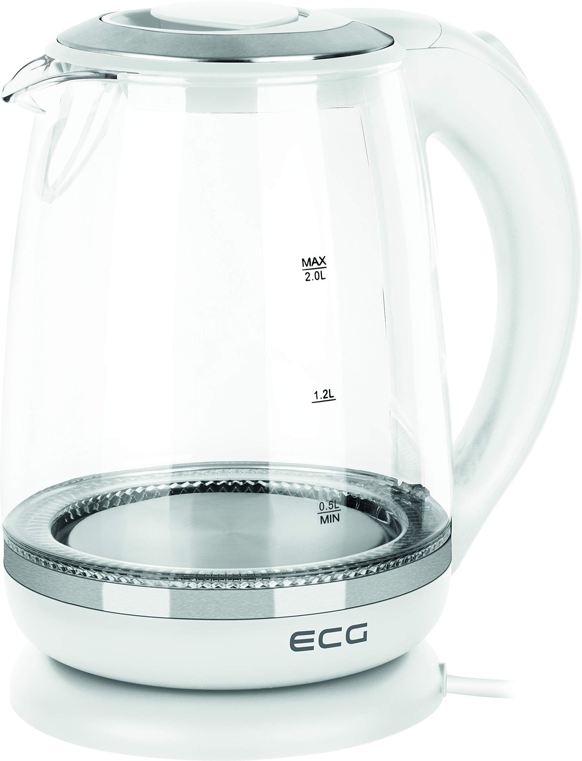 ECG RK 2020 White Glass ūdens vārītājs - Elegant design, 1.7L capacity, rapid boiling, automatic shut-off feature.