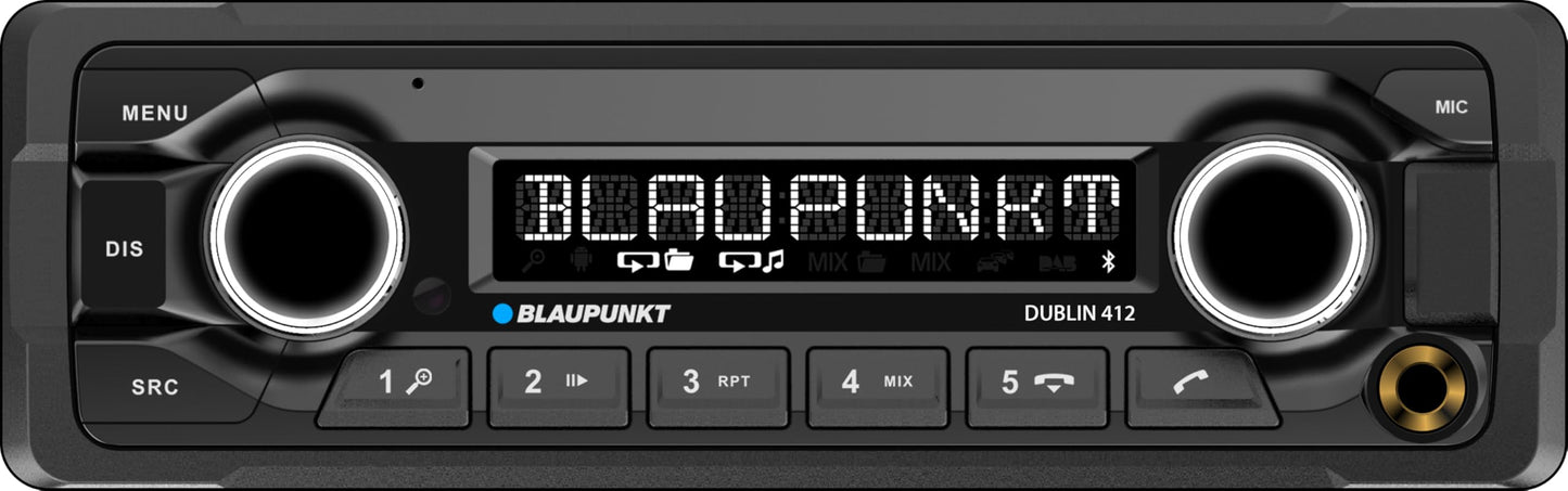 Blaupunkt Dublin 412 1-DIN automagnetola ar Bluetooth, AUX, USB, brīvroku sistēmu un stūres tālvadību, 200 Watt, melna