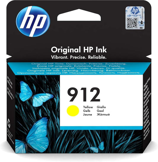 HP 912 Yellow Original Ink Cartridge - Compatible with OfficeJet Pro 8010, 8020 series, high-quality printing.