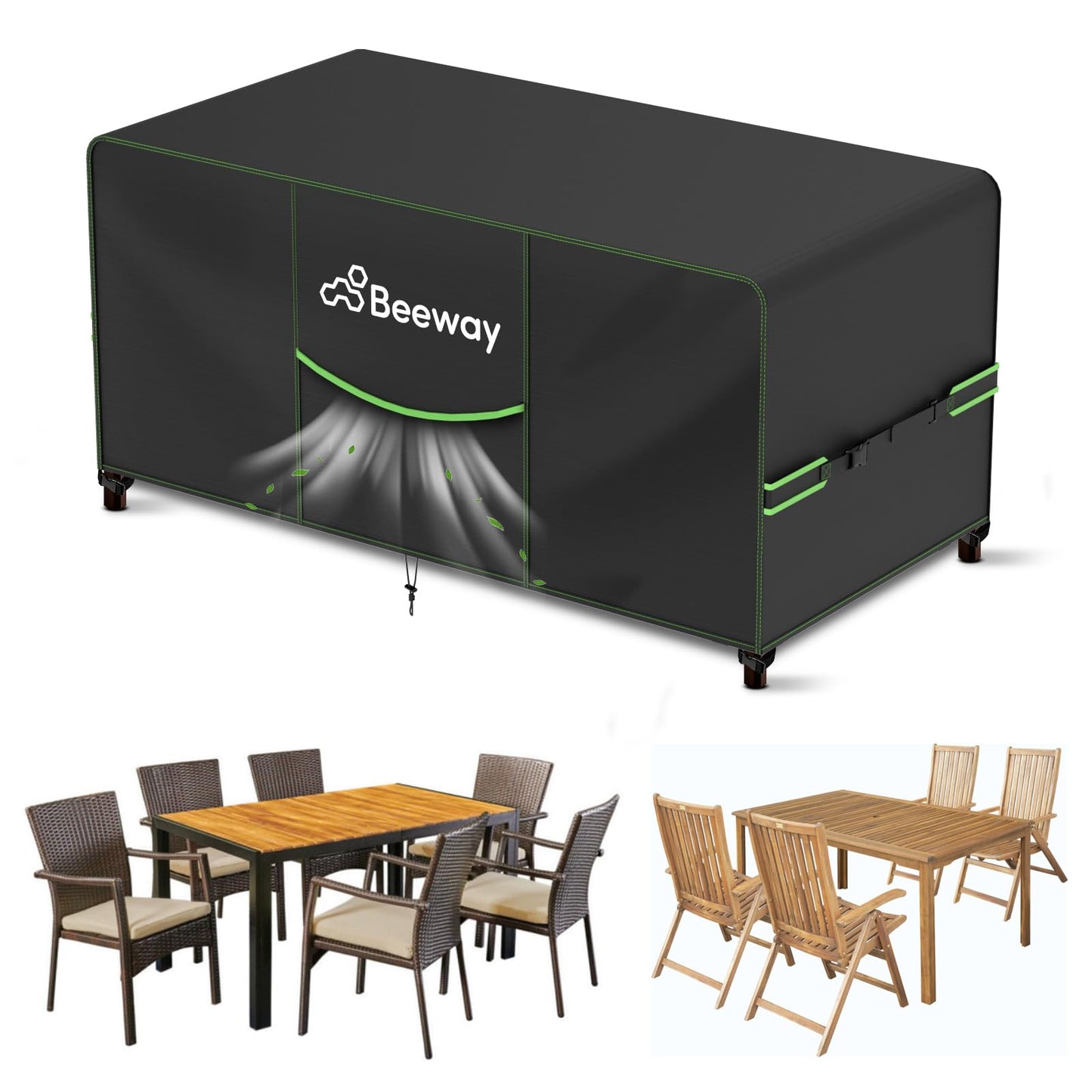 Dārza mēbeļu pārvalks BEEWAY Wasserdicht V2.0 150x90x73cm, 420D Oxford, UV aizsardzība, ziemai piemērots