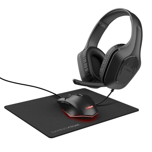 Trust Gaming GXT 790 Tridox Gaming PC komplekts - Vieglas austiņas, programmējama USB pele, peles paliktnis, melns
