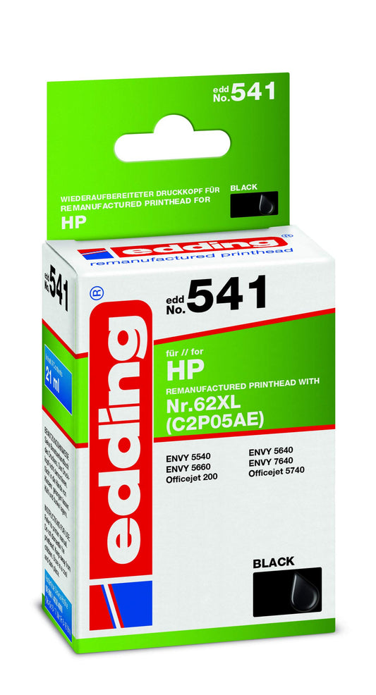 edding printera kasetne EDD-541 - melna, 21 ml, 765 lapas, aizstāj HP 62XL (C2P05AE)