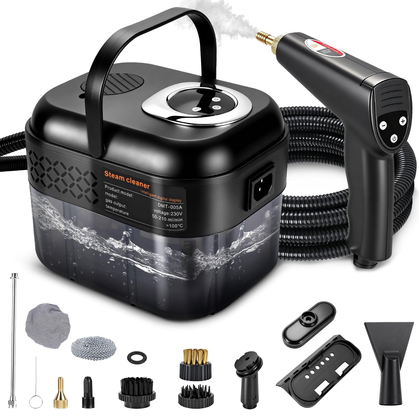 RUIZHI 6 pakāpju rokas tvaika tīrītājs ar 12 piederumiem, Steam Cleaner rokas modelis ar 1700ML tvertni, 1500W universāls, tvaika spiediens 3.5Bar, uzsilst 15s, tvaika tīrītājs grīdām, automašīnai, logiem, polsterējumam