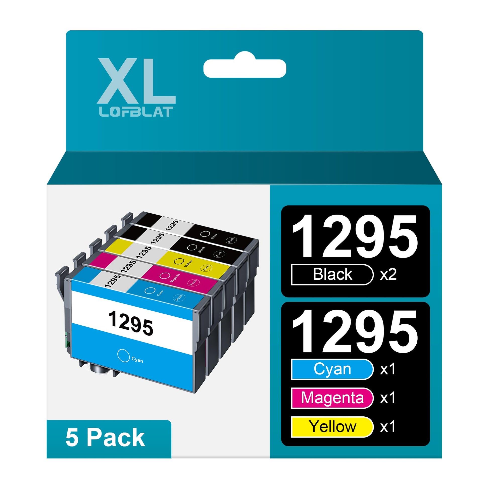 LOFBLAT T1295 printer cartridge replacement - Compatible with Epson T1291-T1294, 5-pack for Workforce and Stylus models
