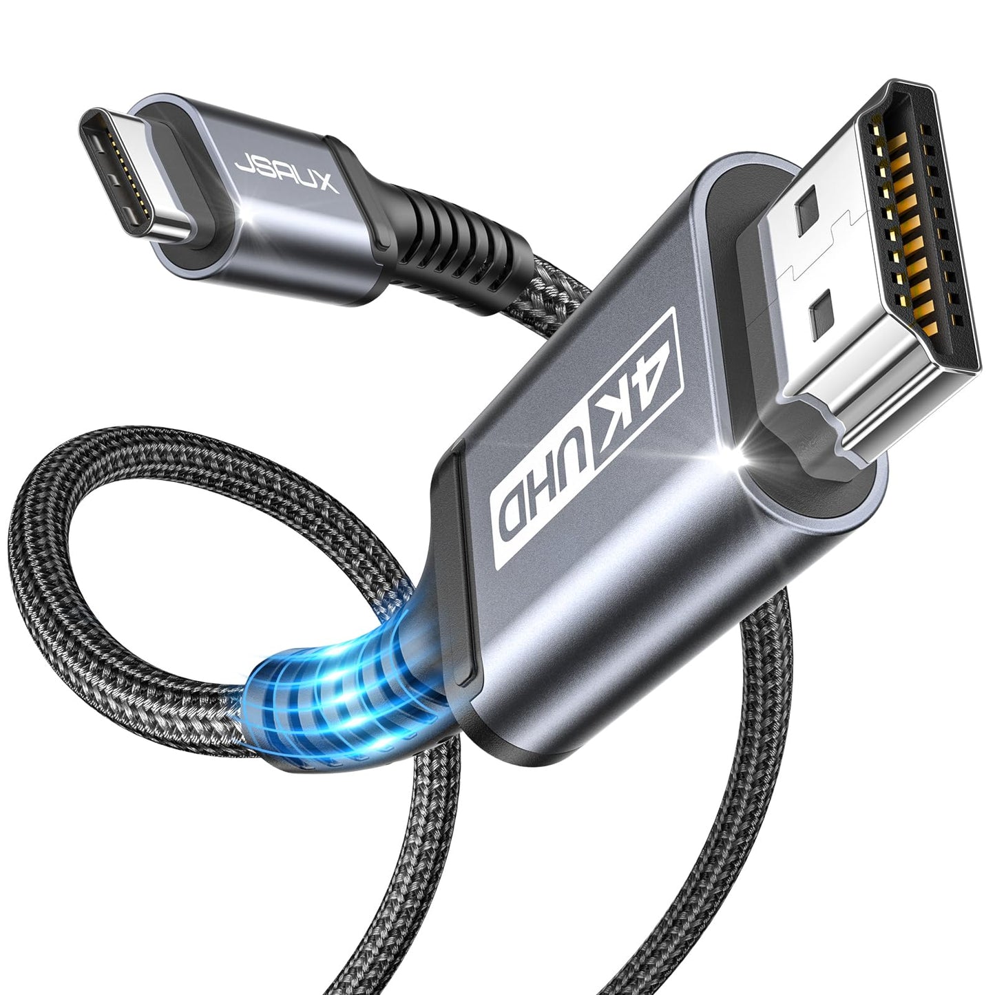 JSAUX USB C uz HDMI kabelis 2M, 4K@60Hz iPhone 17/16, MacBook, S25, pelēks