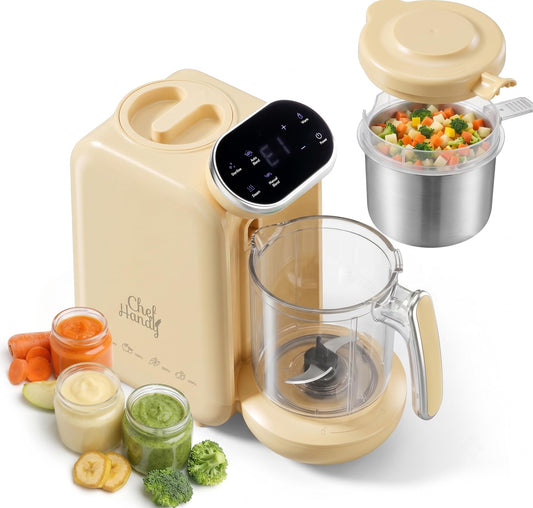 Chefhandy bērnu pārtikas pagatavotājs, 5-in-1 tvaicētājs un blenderis, dzeltens