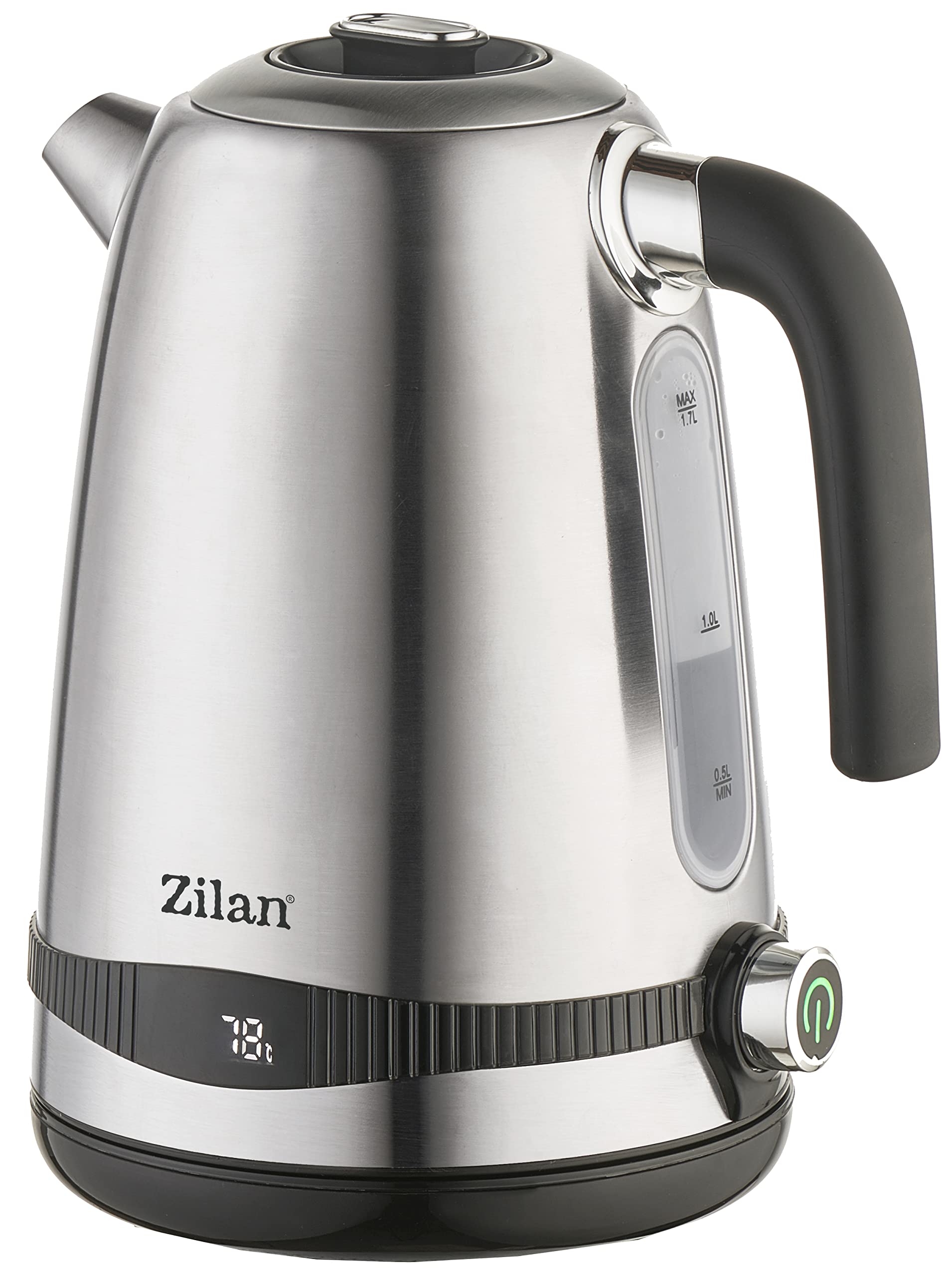 Zilan digitālais tējkanna - 1,7 l, nerūsējošais tērauds, sausās vārīšanas aizsardzība, temperatūras regulēšana, 360° pamatne.
