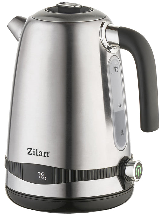 Zilan digitālais tējkanna - 1,7 l, nerūsējošais tērauds, sausās vārīšanas aizsardzība, temperatūras regulēšana, 360° pamatne.