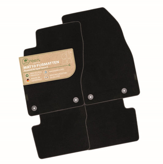 MAT10 Green Edition – Auto-paklāji piemēroti Opel Corsa E (BJ 01/2015-05/2019) | ilgtspējīgs velūrs | automašīnu paklāju komplekts, 4 gabali | Ražots Vācijā, oriģinālo aprīkojumu kvalitāte