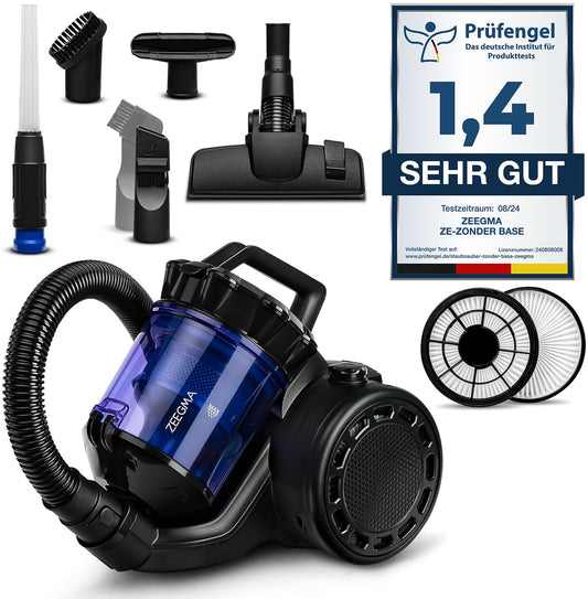ZEEGMA Zonder Base - bezmaisīša ciklona putekļsūcējs, augsta sūkšanas jauda, 2 HEPA H13 filtri, 2,5L putekļu tvertne.