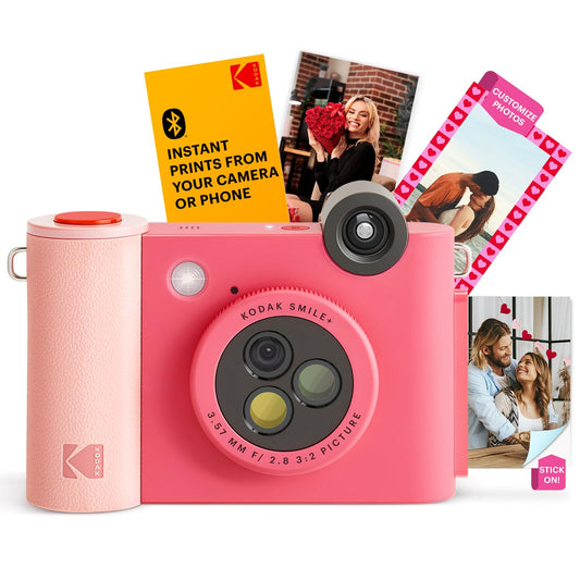 KODAK Smile+ 2-in-1 kamera un Bluetooth fotoprinteris - 10MP, rotējošs objektīvs, Zink 2x3” līmējamās fotogrāfijas, Fuksija