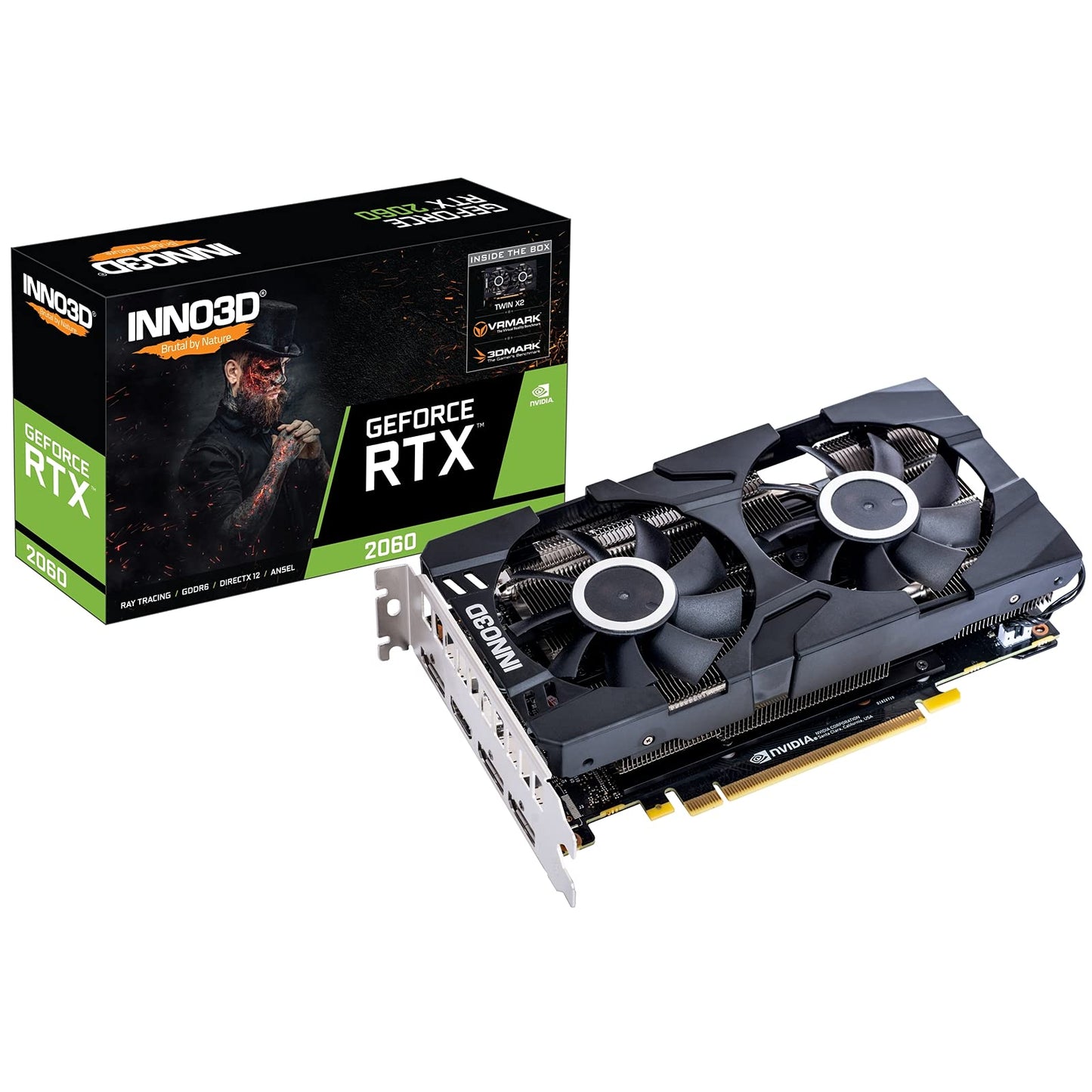 Inno3D GeForce RTX 2060 Twin X2 - 6GB GDDR6, 192bit, HDMI, 3x DP, dual fans, 160W, 1680MHz, 2-slot design