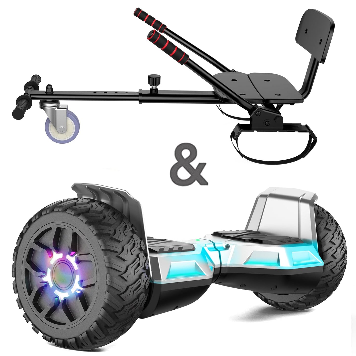 SISIGAD Hoverkart ar sēdekli un 8.5 collu bezceļu hoverboardu, LED gaismām, Bluetooth skaļruni un mūziku