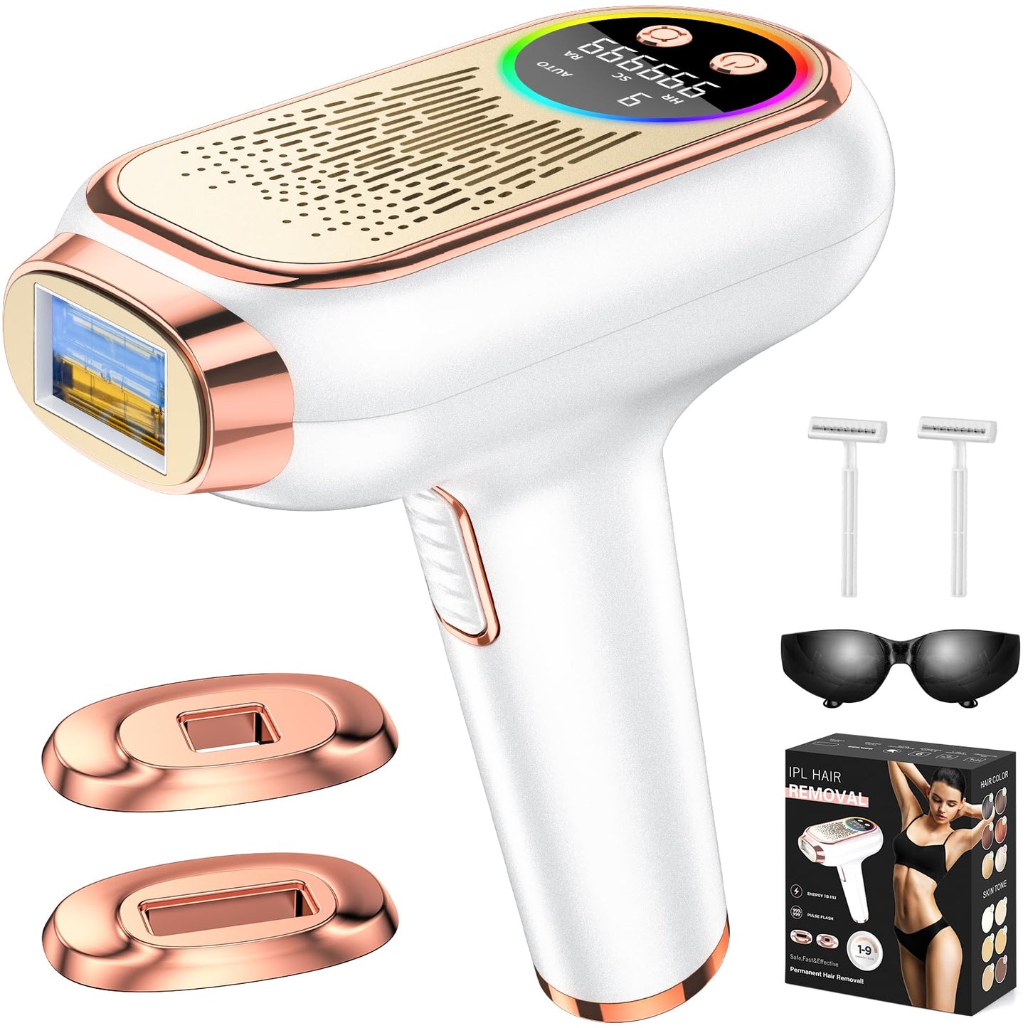 IPL epilators NIKYJM matu noņemšanai ar lāzeru, 6,8 cm², nesāpīga epilācija ar 3 funkcijām HR/SC/RA, 9 enerģijas līmeņi vīriešiem un sievietēm, ideāli sejai, bikini zonai un ķermenim