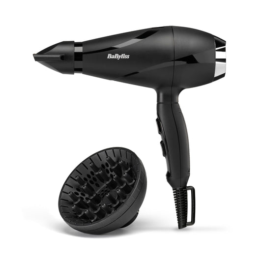 BaByliss Shine Pro 2200 matu fēns ar uzgali un difuzoru, ražots Itālijā, fēns ar jonu tehnoloģiju un anti-frizz efektu, jaudīgs 2200 vati, melns, 6713DE
