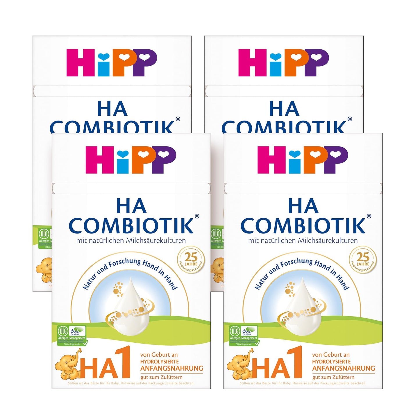Zīdaiņu maisījums HiPP HA 1 Combiotik 4 x 600 g, hidrolizēts sākuma maisījums no dzimšanas, ar dabīgām pienskābes kultūrām, jutīgai imunitātei