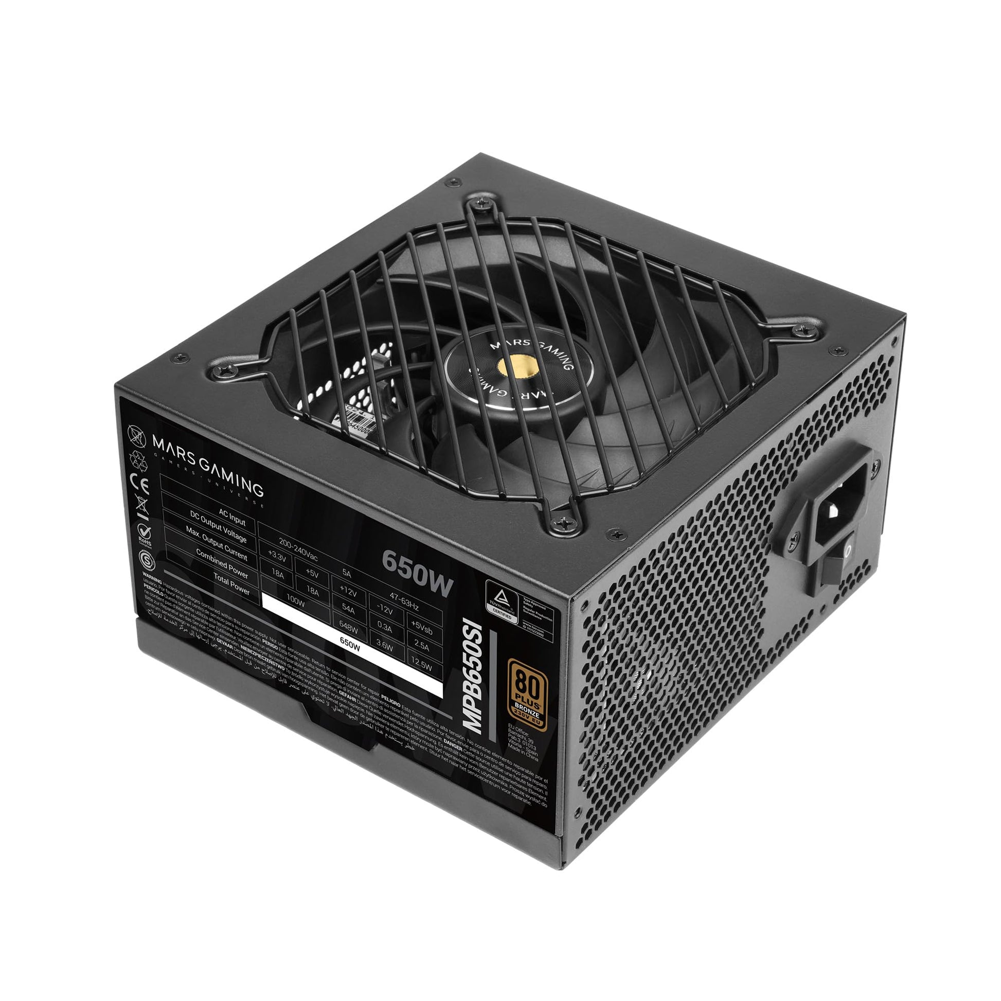 MARSGAMING MPB650SI - 650W PC-ATX power supply, 80Plus Bronze, 90% efficiency, silent fan, 7-year warranty, black.