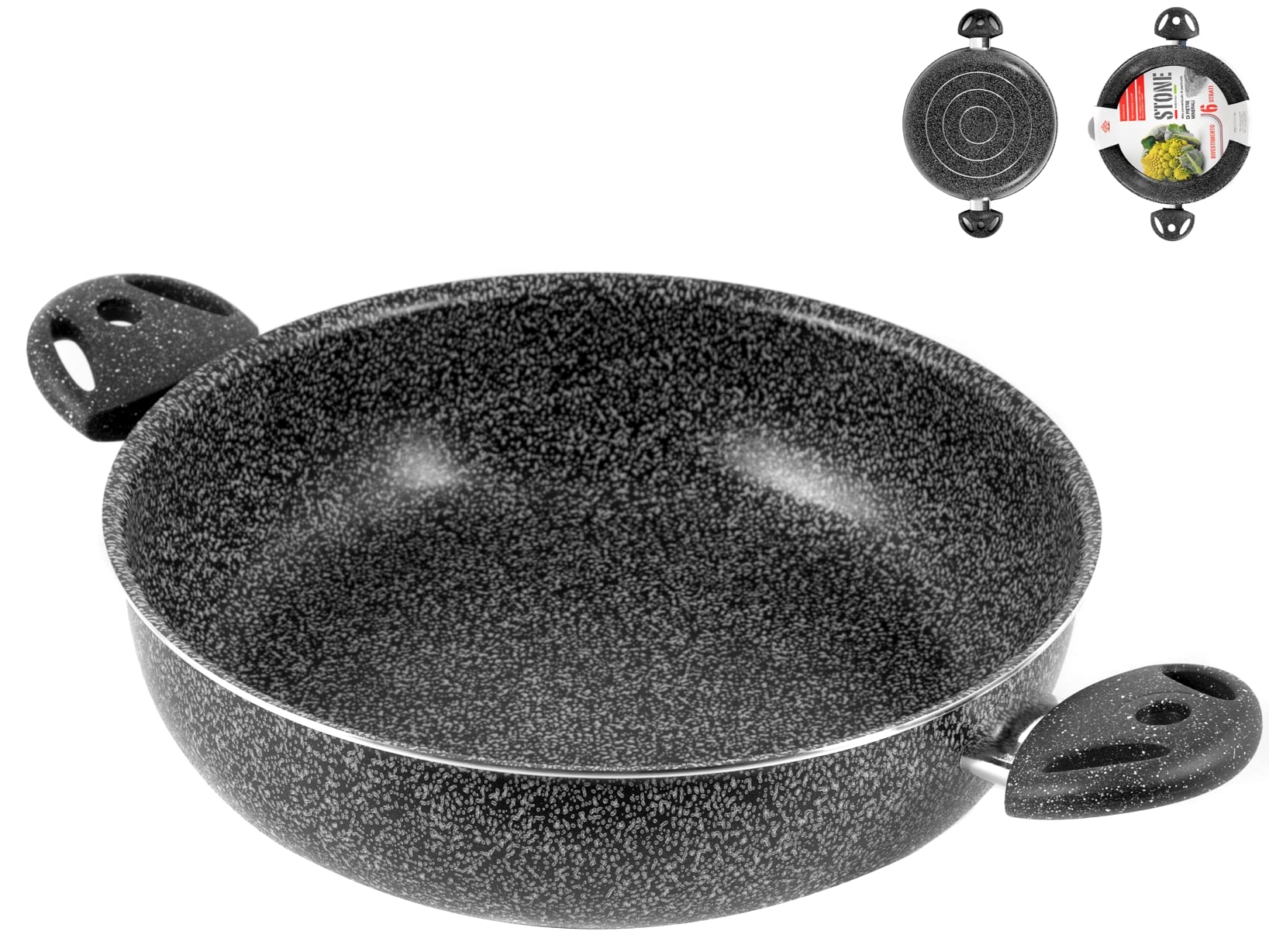 Home Stone pretpiedeguma panna ar 2 rokturiem, akmens, antracīts, 28 cm - izturīga, nelīpoša, ideāla cepšanai.
