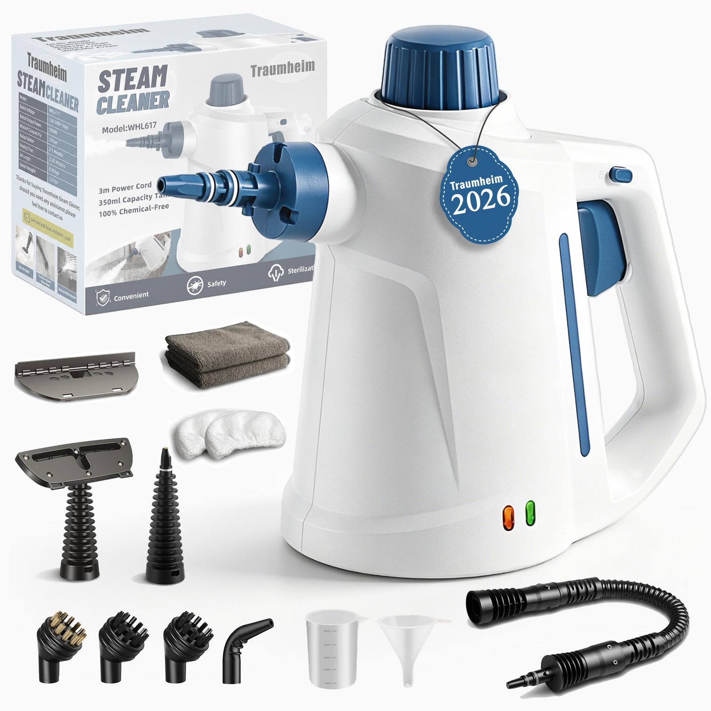 Rokas tvaika tīrītājs, 450ML tvertne, 12 piederumi, jaudīgs tvaika tīrītājs ar drošības slēdzi automašīnai, polsteram, grīdām, virtuvei, logiem un daudzām citām virsmām