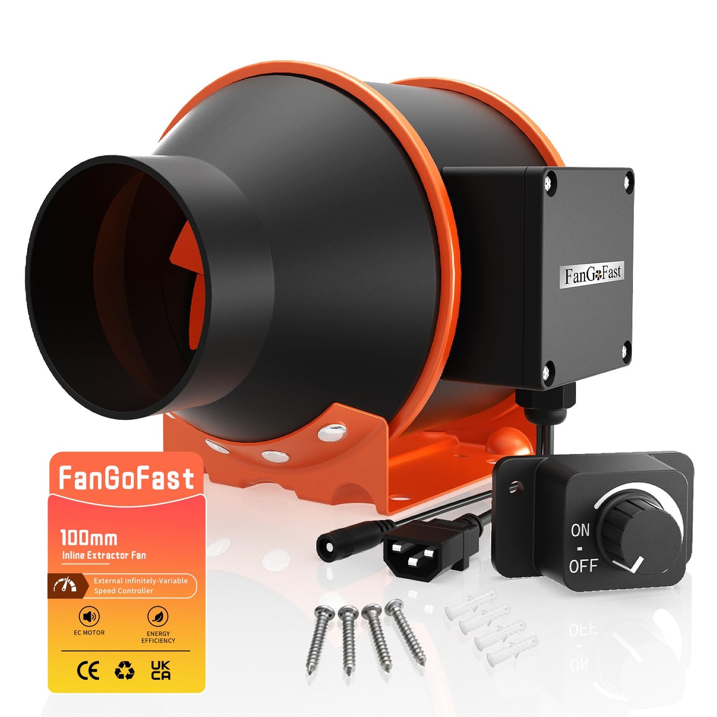 Regulējams cauruļveida ventilators FanGoFast 100mm, 360m³/h inline nosūces ventilators ar EC motoru, cauruļventilators pagrabam, garāžai, virtuvei, vannas istabai, audzēšanas teltīm un hidroponikai