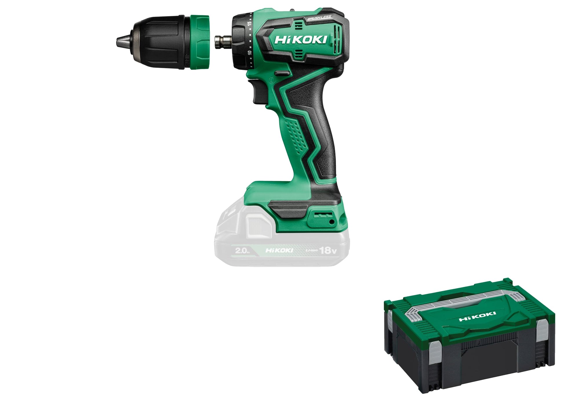 HIKOKI Quick DS18DDQ - 18V drill, 55 Nm torque, 0-1700 min-1 speed, 1.5-13 mm chuck, includes HSC case, no battery/charger.