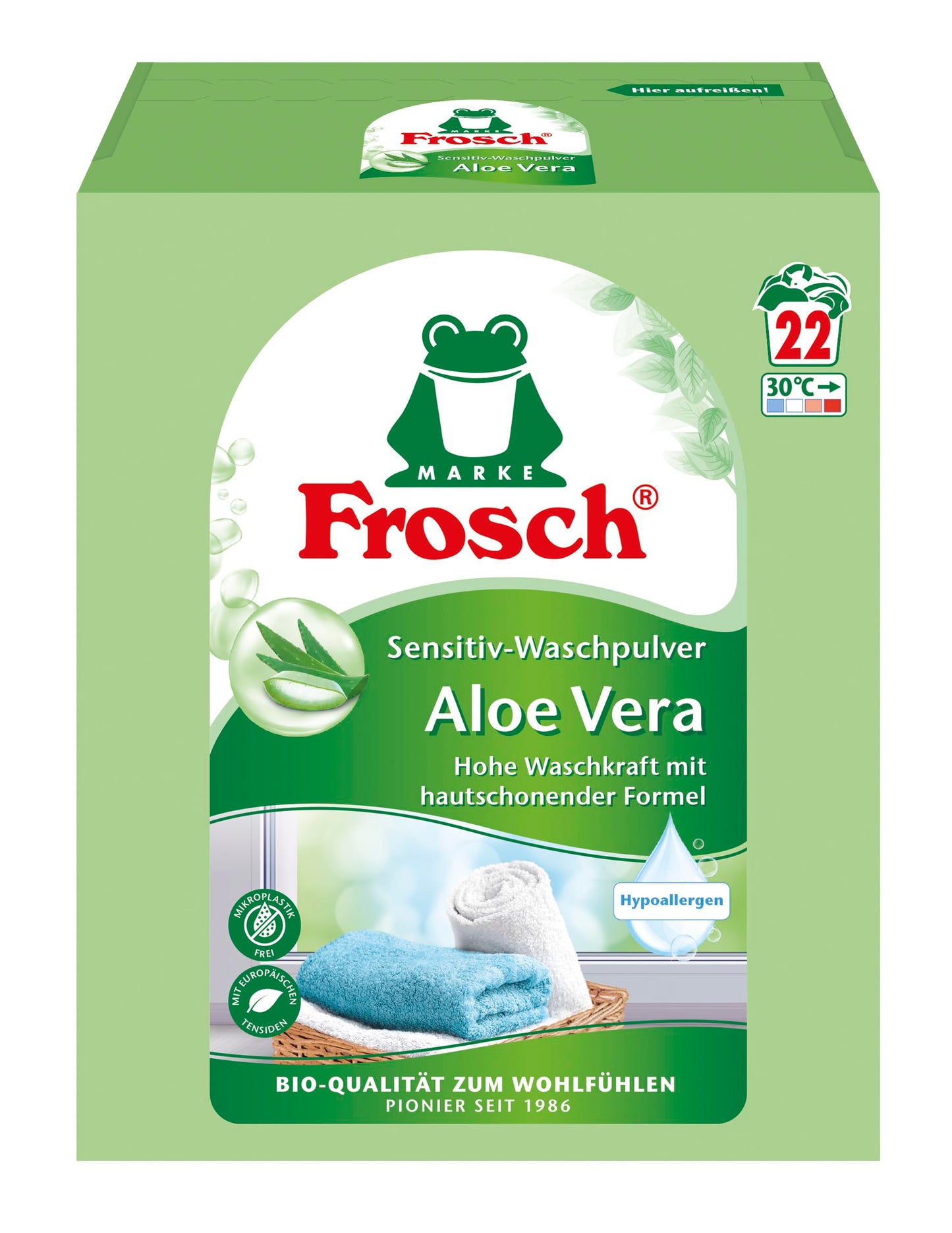 Veļas pulveris Frosch Aloe Vera Sensitive, 3,432 kg