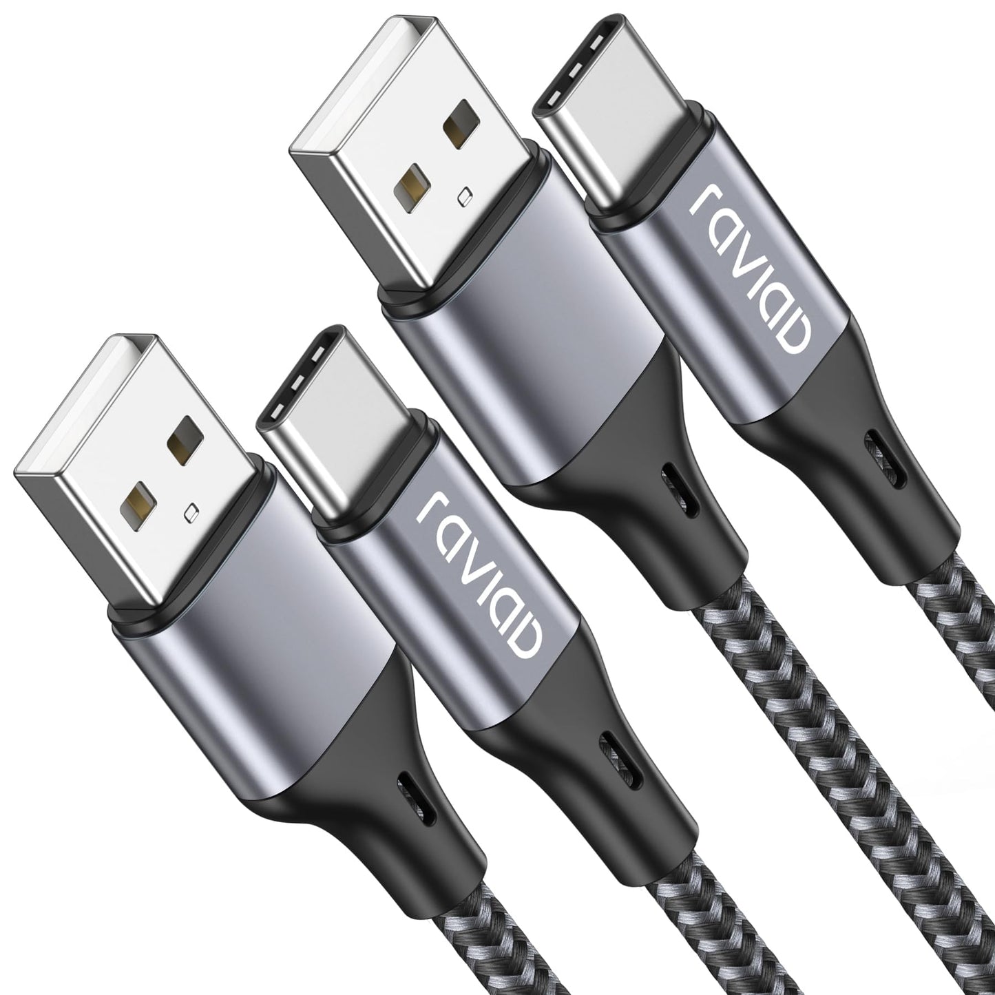 USB C kabelis 1 m 2 gab. RAVIAD, 3.1A ātrās uzlādes kabelis, neilona