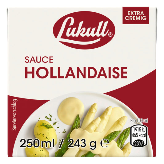 Hollandaise mērce Lukull Sauce, īpaši krēmīga mērce sparģeļiem, dārzeņiem, gaļai un zivīm, 250 ml gatava mērce 12 gab.