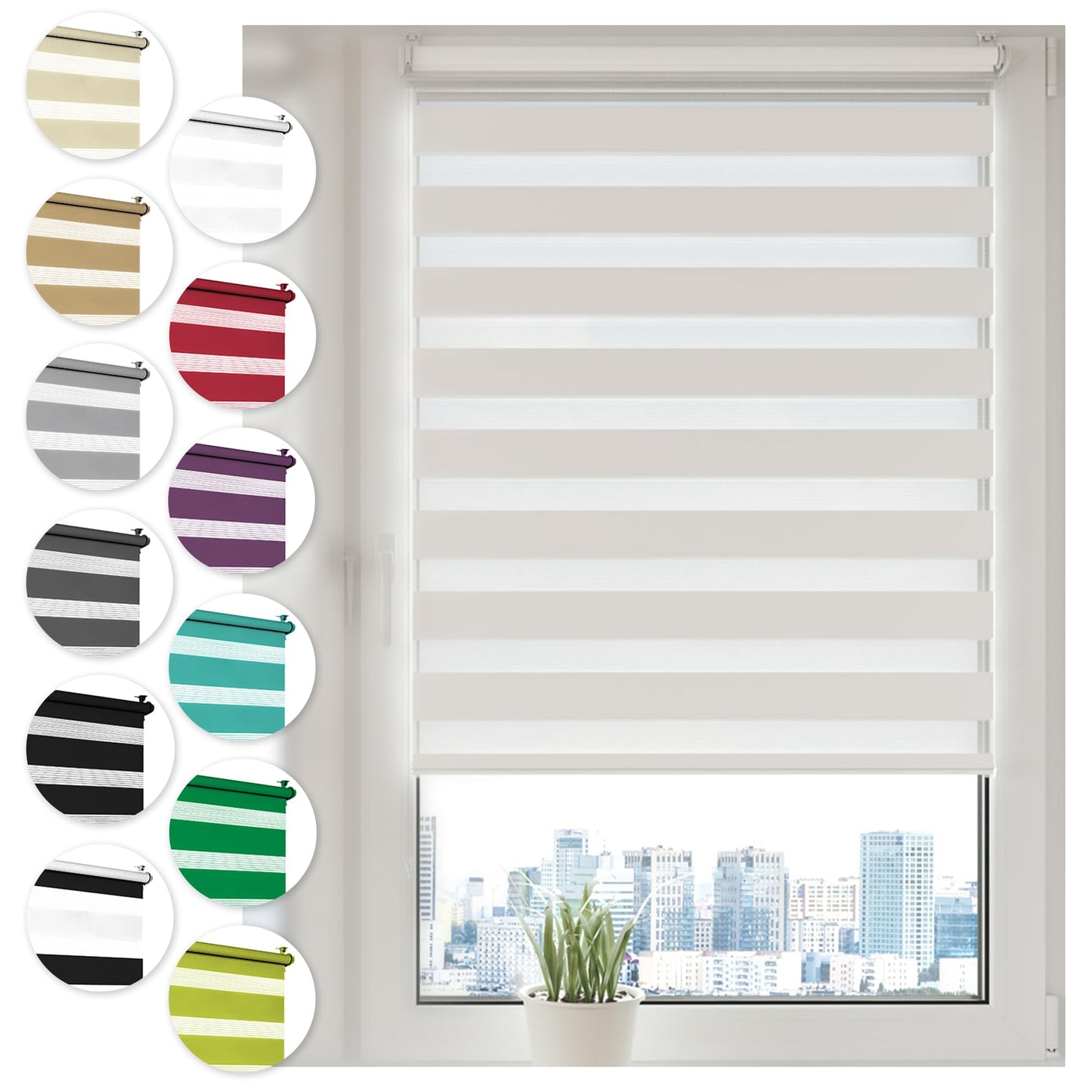 Dubultais rullo žalūzijas Sonello Klemmfix bez urbšanas 100 cm x 130 cm, balta logu žalūzija