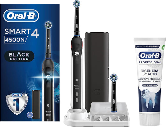 Oral-B Uzlādējama elektriskā zobu birste Smart 4 4500 melna CrossAction. 1 zobu birste + zobu pasta atjaunojošs nagu lakas, ikdienas tīrīšana 75 ml