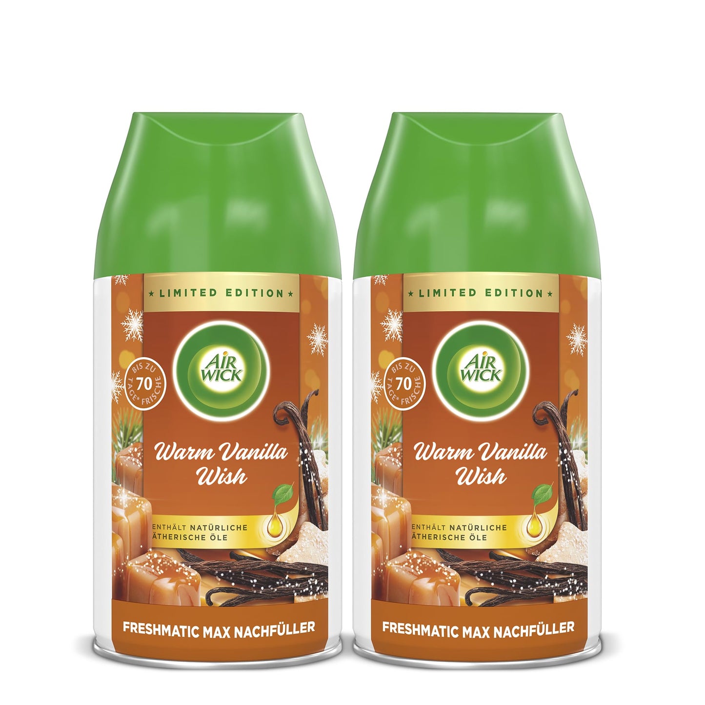 Air Wick Freshmatic Max aerosola uzpilde, Warm Vanilla Wish, 2 x 250 ml, telpas aromāts