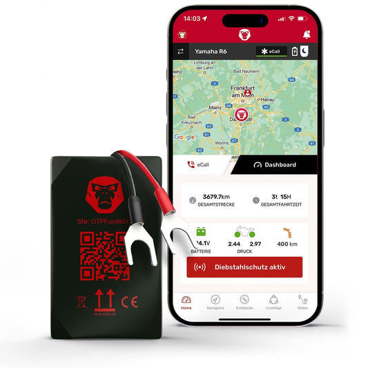 GPS izsekotājs motociklam RideLink WingMan 4G, pretaizdzīšanas aizsardzība, izsekošana un eCall