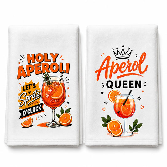 Virtuves dvieļi 2 gab. AHEJIOO Aperol dāvanai, vafeļpīta kokvilna, 40x60cm, jautrs Aperol dekors vasaras ballītei un virtuvei, Holy Aperoli kokteiļu dvieļi, labi uzsūc mitrumu, dāvana sievietei