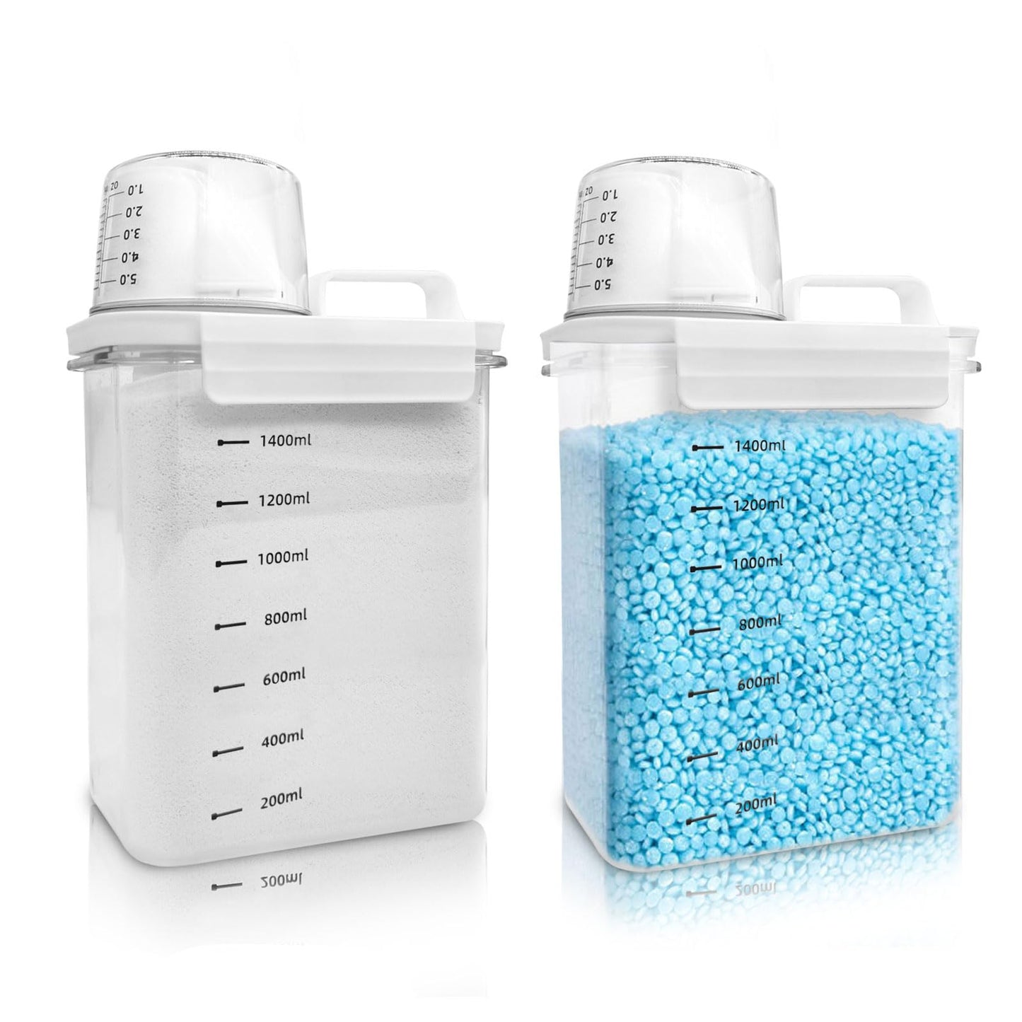 Veļas pulvera uzglabāšanas kaste Cbilzxer, 2 gab., 1800ML mazgāšanas līdzekļa dozators ar mērkrūzi, caurspīdīgs PET plastmasa, bez BPA, daudzfunkcionāls veļas pulvera dozators