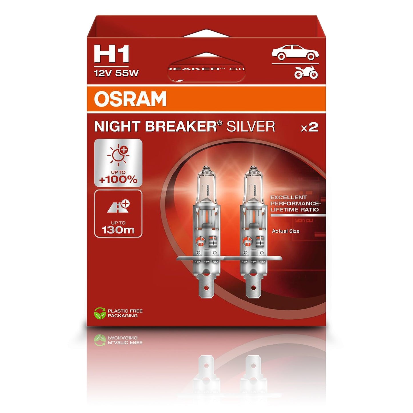 Osram H1 NIGHT BREAKER SILVER halogēna spuldze DuoBox 64150NBS-2HB