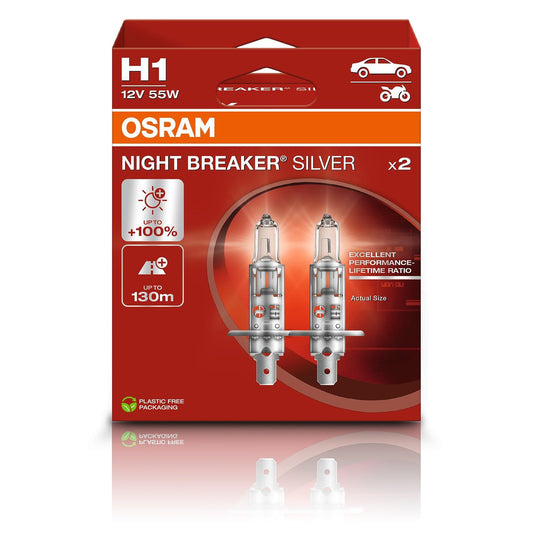 Osram H1 NIGHT BREAKER SILVER halogēna spuldze DuoBox 64150NBS-2HB